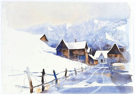 Dorf im Winter #WinterLandscape | Winter watercolor, Watercolor ...