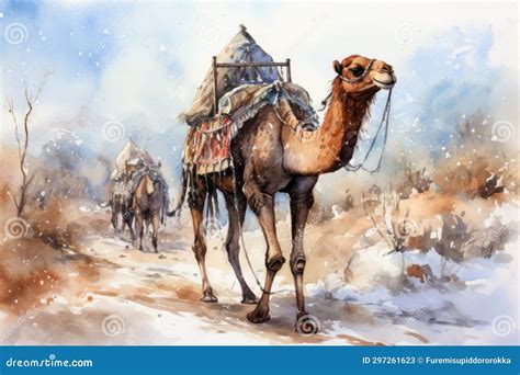 Watercolor Camel Watercolor Realistic Camel Desert Stock Illustration ...