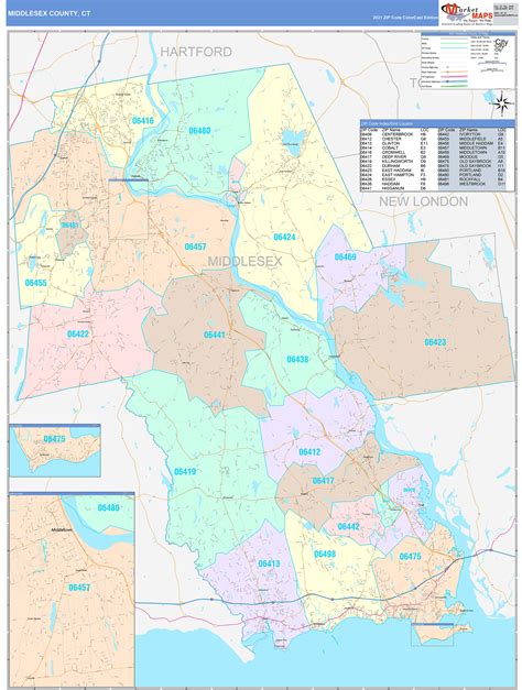 Middlesex County, CT Wall Map Color Cast Style by MarketMAPS - MapSales.com