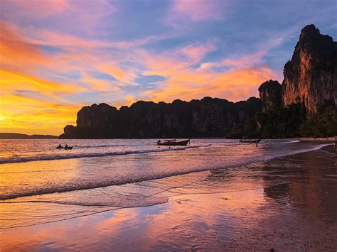 A ridiculous sunset over Railay Beach, Thailand. One of the most ...