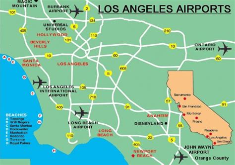 LA area airports map - Los Angeles area airports map (California - USA)