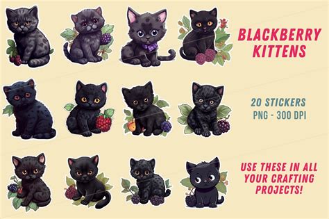 Blackberry Kitten Stickers Graphic by Laxgibuu Publishing · Creative ...