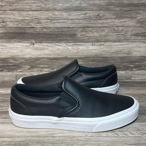 Vans Black Leather Slip On (507452) | Leather vans slip on, Leather ...