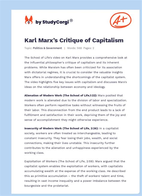 Karl Marx's Critique of Capitalism: Key Concepts and Contemporary ...