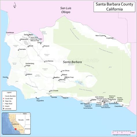 Santa Barbara County Map, California, USA | Towns and Cities in Santa ...