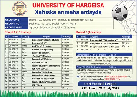 UoH Football League (Schedule) - University of Hargeisa