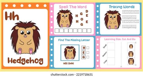 Worksheets Pack Kids Hedgehog Vector Childrens Stock Vector (Royalty ...