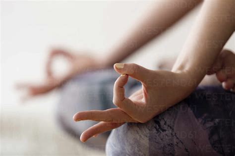 Close up of gyan mudra during meditation stock photo