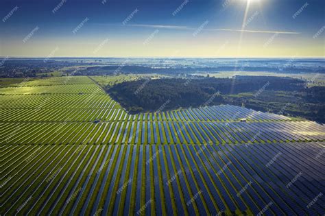 Premium Photo | Solar panels in aerial view