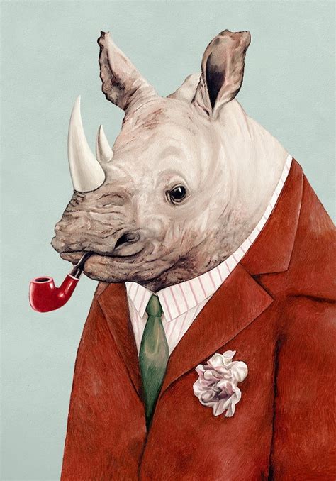 Rhinoceros Art Print Rhino Illustration Animals in Clothes