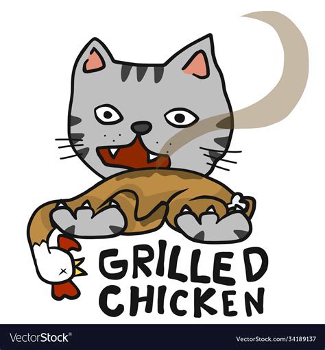 Cat and chicken grilled cartoon Royalty Free Vector Image