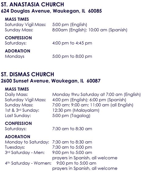 Mass Schedule - LITTLE FLOWER CATHOLIC PARISH