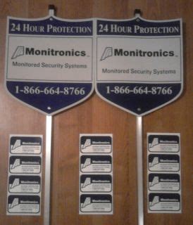 AUTHENTIC MONITRONICS SECURITY ALARM SYSTEM YARD SIGN & 14 WINDOW on ...