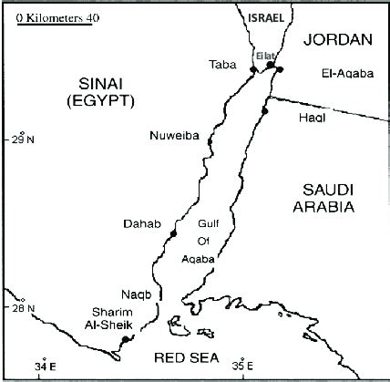 Map of the Jordanian coast of the Gulf of Aqaba, Red Sea. | Download ...