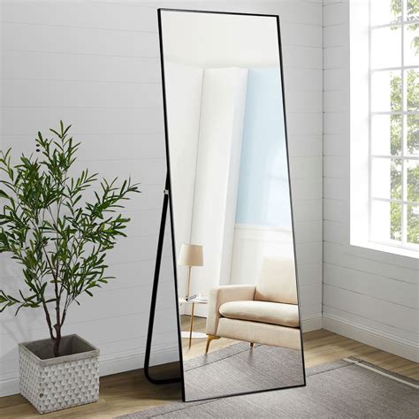 NeuType 65" X 22" Black Rectangular Full Length Floor Mirror With Stand ...