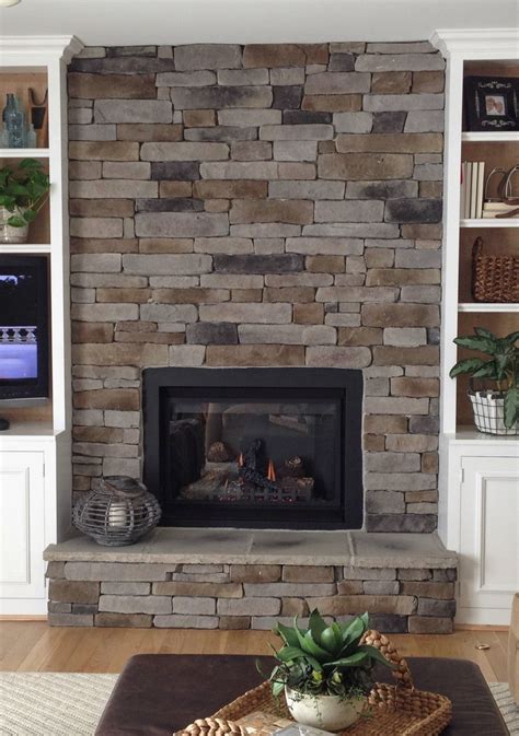 Stacked Stone Tile Fireplace | Stone veneer fireplace, Stacked stone ...