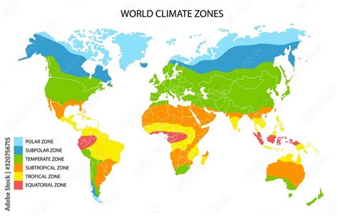 Fototapeta Mapa stref klimatycznych świata, wektor infografiki ...