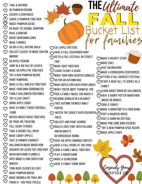 Fall Bucket List For Families Printable | Fun fall activities, Fall ...