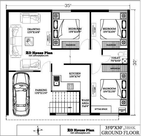 Low Budget Modern 3 Bedroom House Design 2d Plan