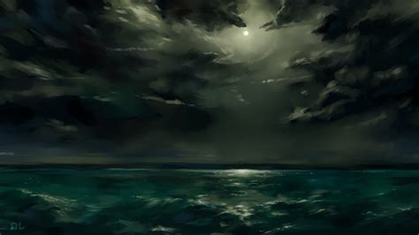 Ocean on Dark and Cloudy Night