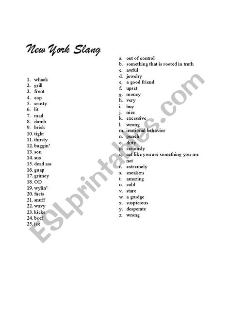 New York slang - ESL worksheet by kmerchant