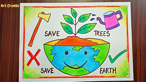 Save Tree Save Earth Poster Drawing, Environment Drawing