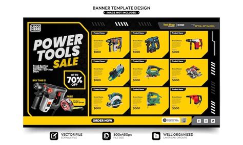 Premium Vector | Banner template for hardware store product promotion