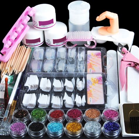 DIY Nail Care Acrylic Nail Kit Glitter Nail Tips Brush Set Nail Beauty ...