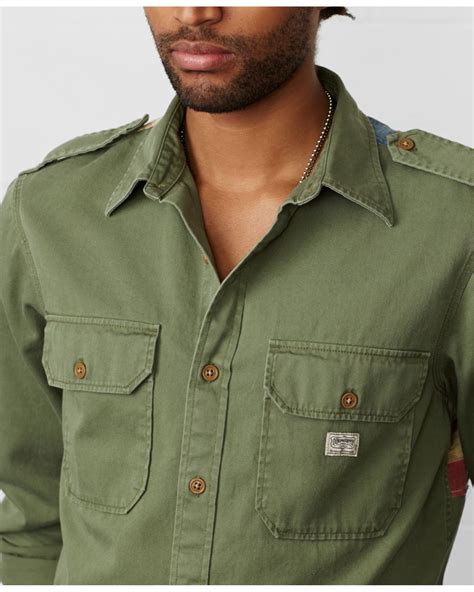 Ralph Lauren Flag-Back Military Shirt in Green for Men | Lyst