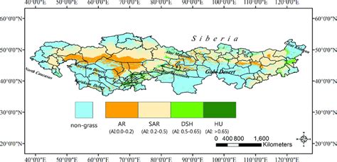 Map of study region classified by aridity index. AR: arid sub-region ...