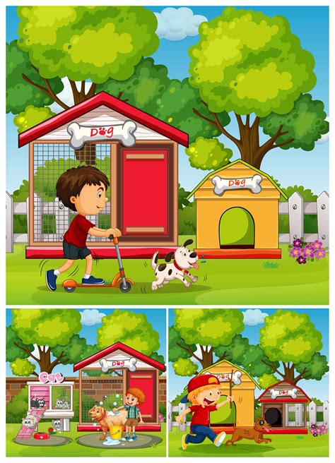 Boys and dogs in the park 433915 Vector Art at Vecteezy