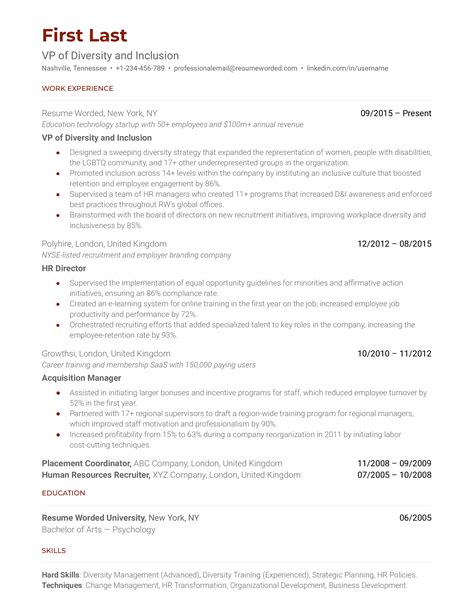 Chief Diversity Officer CV Example for 2023 | Resume Worded