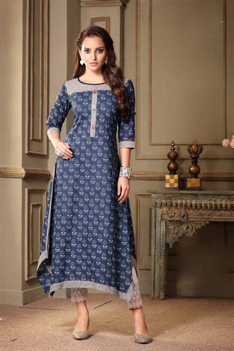 ladies kurta design Elegant Steel Blue Color Cotton Kurti long kurti ...