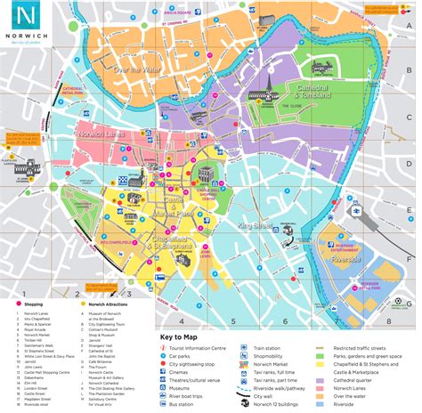 Norwich tourist attractions map - Ontheworldmap.com