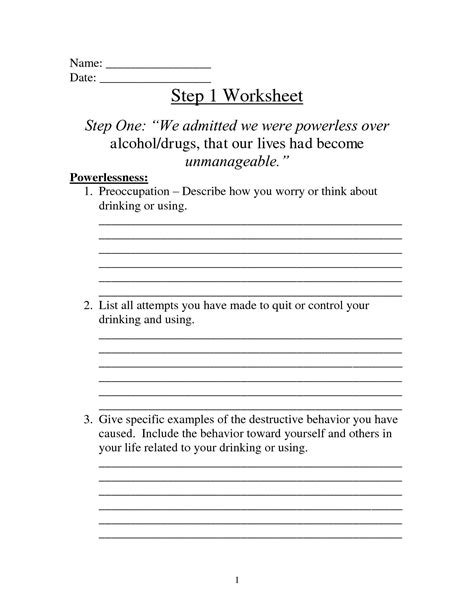 Aa Step 2 Worksheet Questions