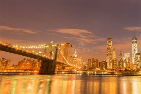 Night View of Manhattan and Brooklyn Bridge Stock Image - Image of ...