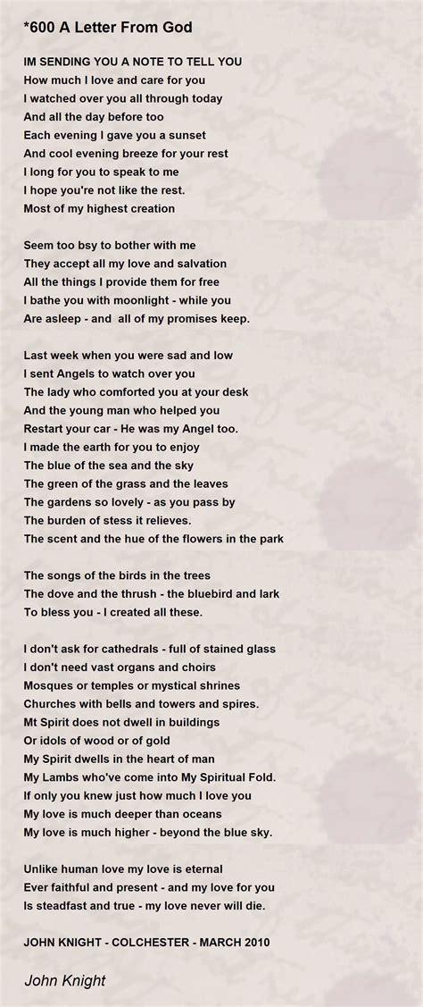 *600 A Letter From God Poem by John Knight - Poem Hunter