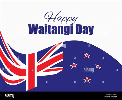 Waitangi Day, February 6. Greeting card with the flag of New Zealand ...