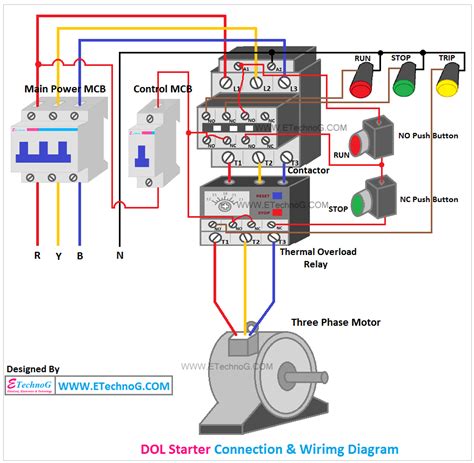 DOL Starter Connection and Wiring Diagram with OLR - ETechnoG