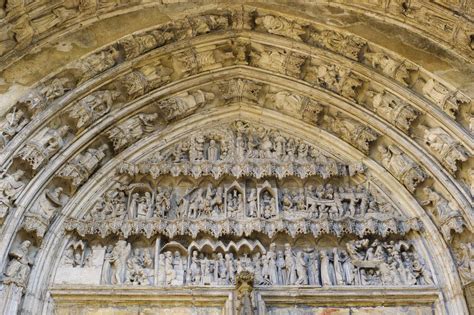 Augsburg Cathedral, Detail of portal, tympanum stock photo