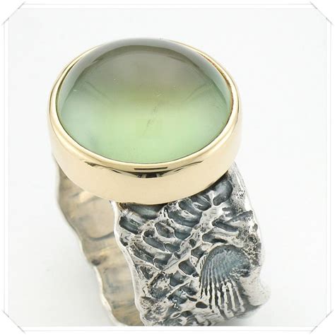 Silver Fossil Textured Rings with various gems and precious metals ...