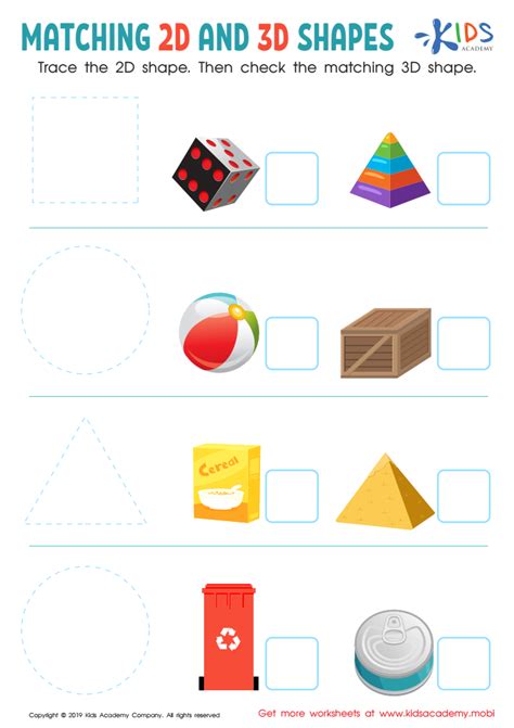 Matching 2D and 3D Shapes Worksheet for kids - Answers and Completion Rate