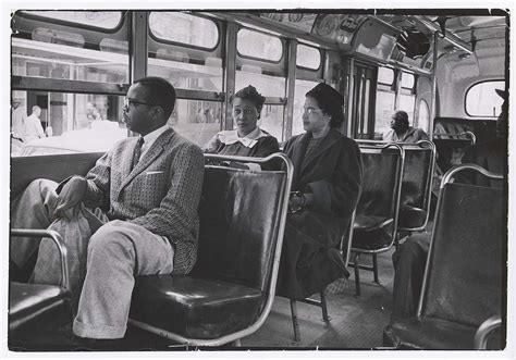 [Rosa Parks riding on newly integrated bus following Supreme Court ...