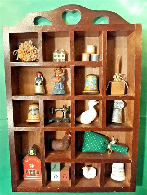 Vintage 12" Wood Wall Display Shelf curio with Miniatures Knick Knacks ...