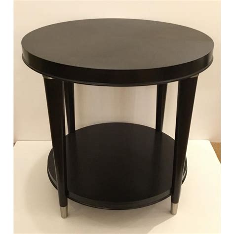 Modern Round Dark Wood End Table | Chairish