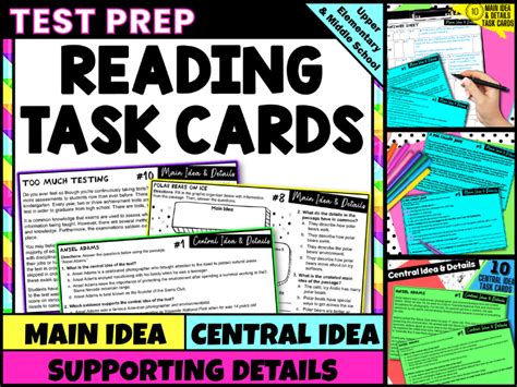 Main Idea, Central Idea & Supporting Details Task Cards | Teaching ...