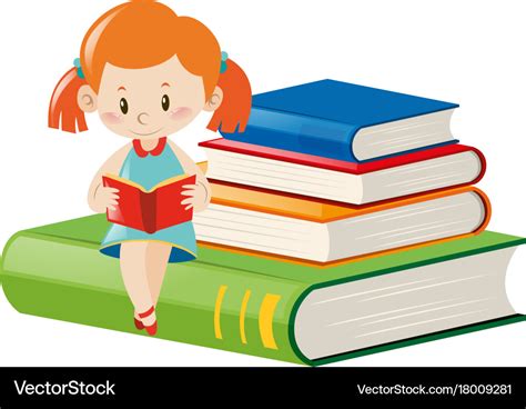 Little girl reading books Royalty Free Vector Image