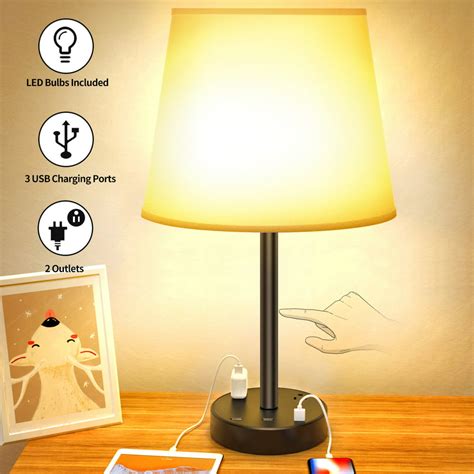 Touch Control Table Lamp - Touch Lamp with USB Ports and Outlets, 3 Way ...