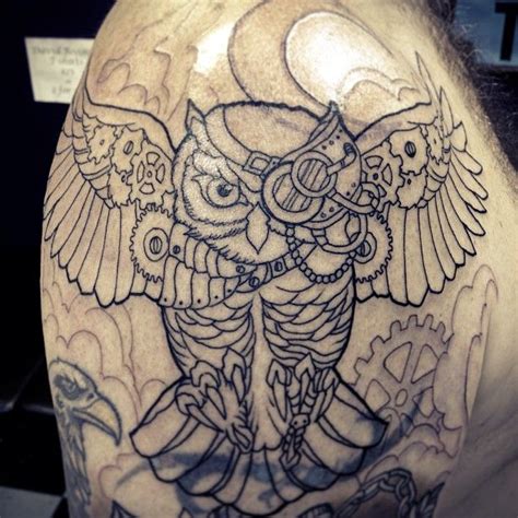 placement | Steampunk tattoo, Steampunk owls, Owl outline