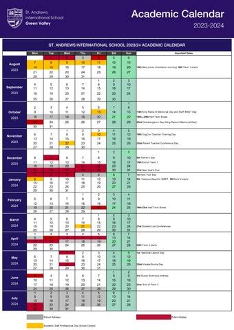 Academic Calendar 2023-24 by St Andrews International School, Green ...